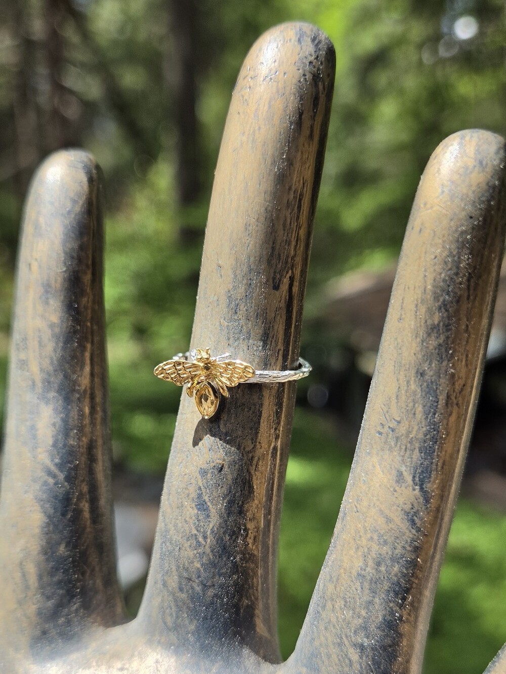 Citrine Natural Marquis Cut Sterling & Gold Bee Ring Sz6 - Picture 5 of 9